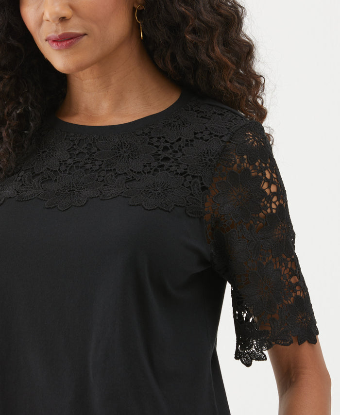 Lace Yoke Knit Top (Black)