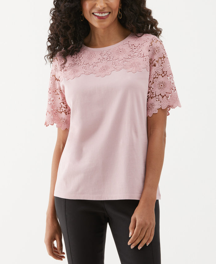 Lace Yoke Knit Top (Zephyr)