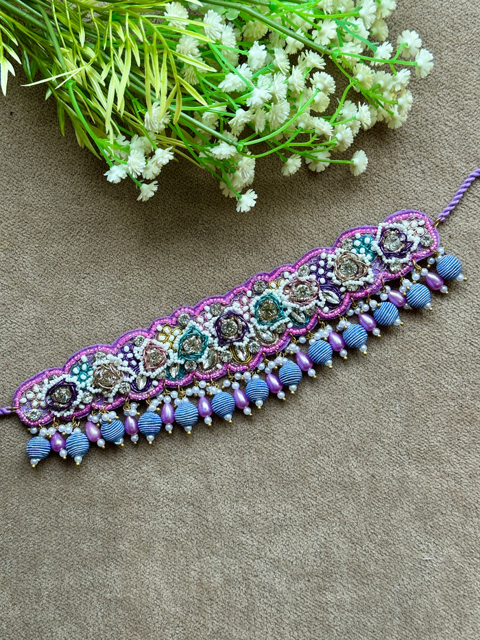 Lavender Beaded Bridal Jewellery Set – Necklace, Earrings, Tikka & Hathphool
