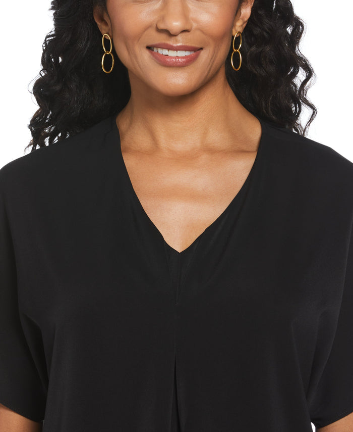 Layered Dolman Sleeve Blouse (Black)