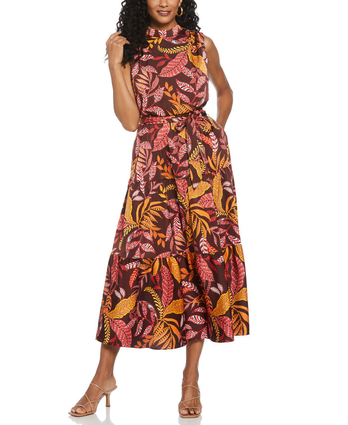 Leaf Print Belted Dress (Decadent Chocolate)