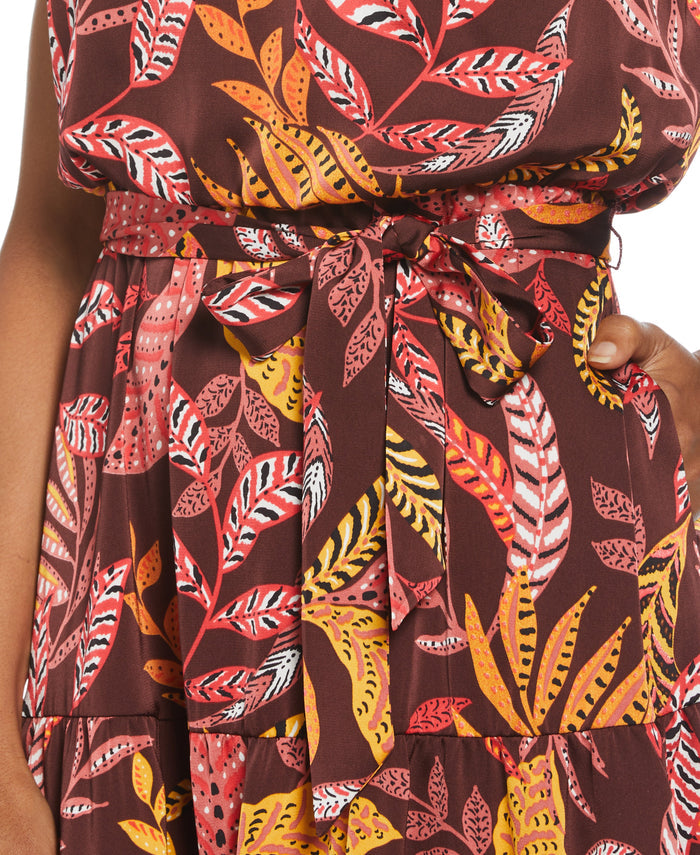 Leaf Print Belted Dress (Decadent Chocolate)