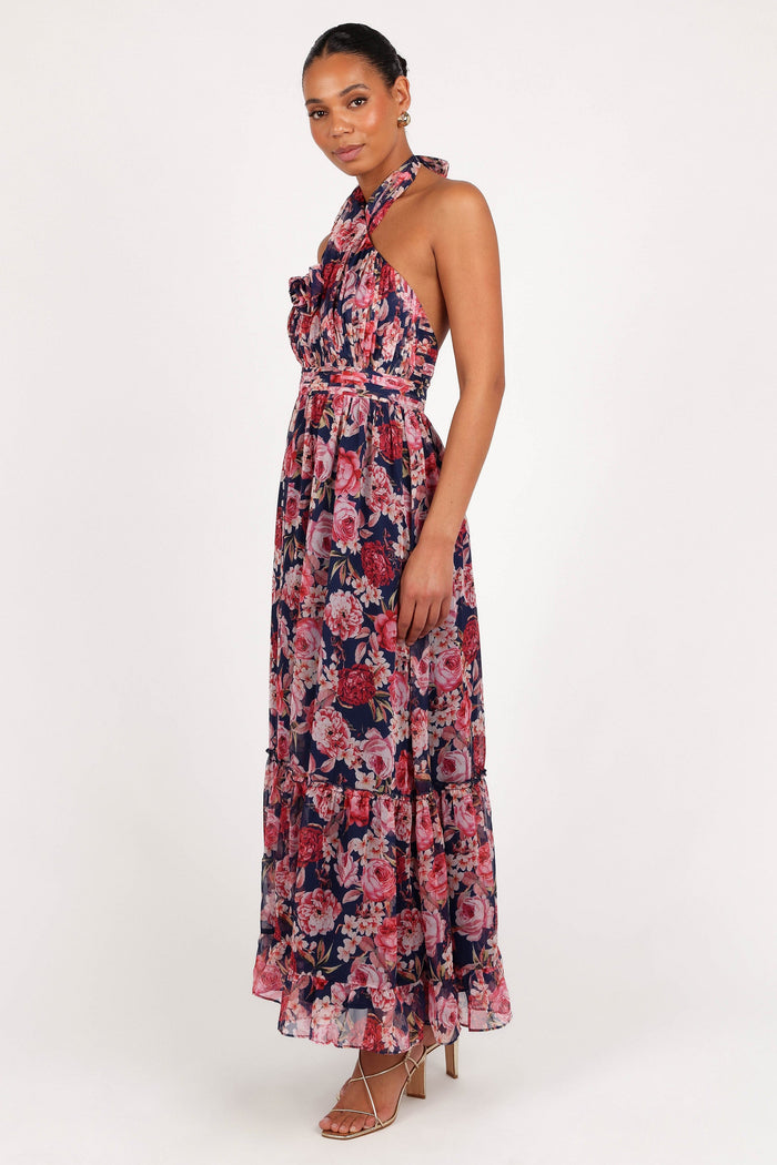 Petal and Pup USA DRESSES Lennon Halterneck Maxi Dress - Navy Floral (Hold for Rack)