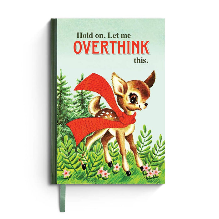 Close-up of "Let Me Overthink This" journal by Bad Betty Greeting Co., featuring a stylish cover with the title and decorative design.