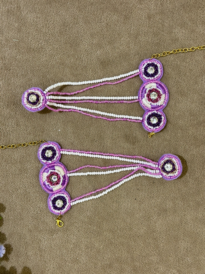Lilac Beaded Haldi Jewellery Set – Necklace, Earrings, Tikka & Hathphool