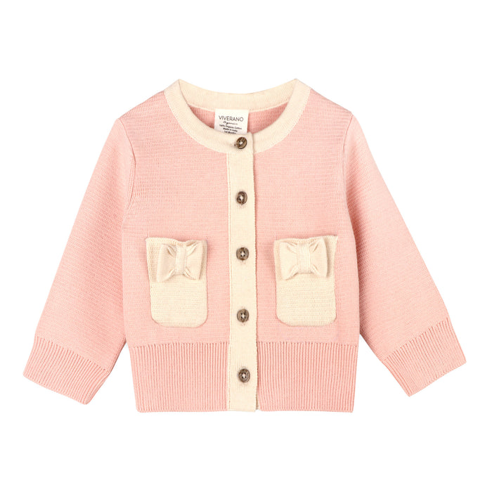 Lily Bow Pockets Sweater Knit Baby Cardigan (Organic Cotton) - Front
