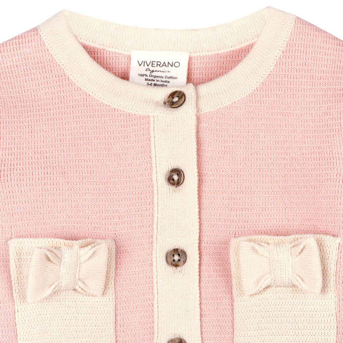 Lily Bow Pockets Sweater Knit Baby Cardigan - Top Detail
