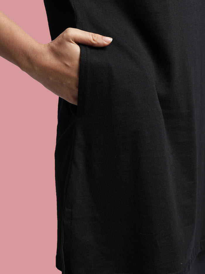 Plain Long T-shirt  Buy Versatile Black Long Cotton T-Shirt for Women Online- 9shines label