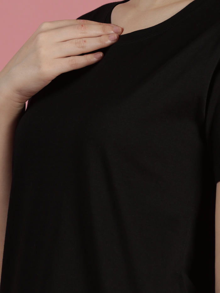 Plain Long T-shirt  Buy Versatile Black Long Cotton T-Shirt for Women Online- 9shines label