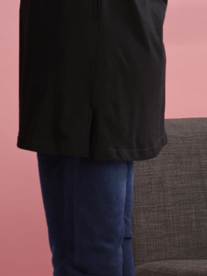 Plain Long T-shirt  Buy Versatile Black Long Cotton T-Shirt for Women Online- 9shines label