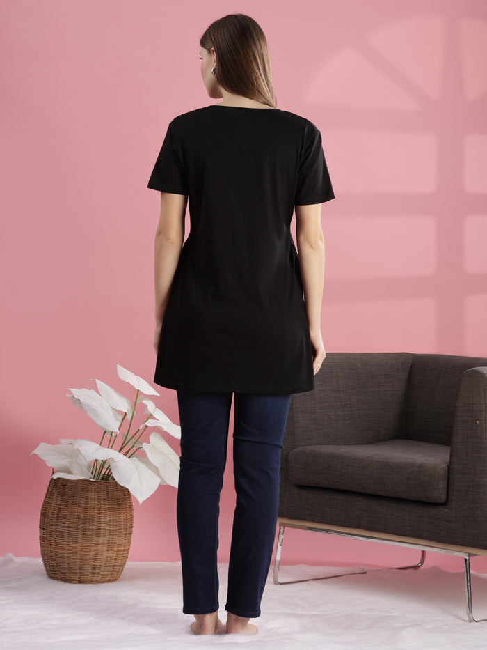 Plain Long T-shirt  Buy Versatile Black Long Cotton T-Shirt for Women Online- 9shines label