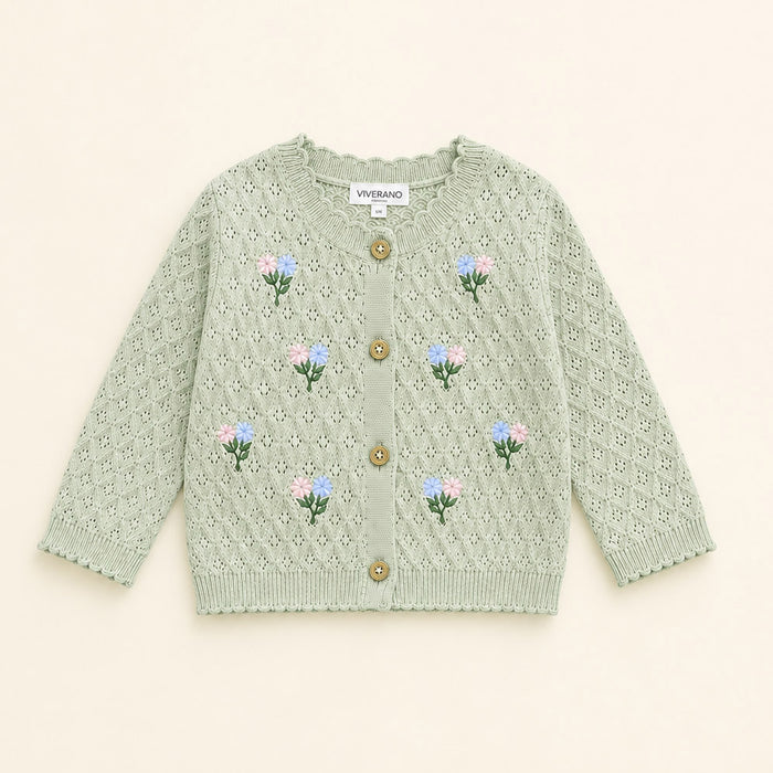 Mae Floral Pointelle Baby Sweater Knit Cardigan (Organic Cotton)