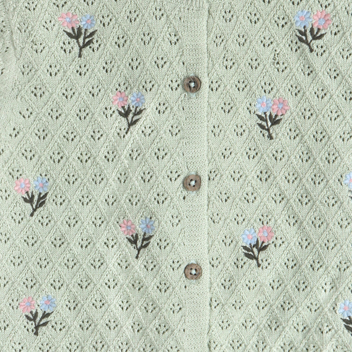Mae Floral Pointelle Baby Sweater Knit Cardigan Detail (Organic Cotton)