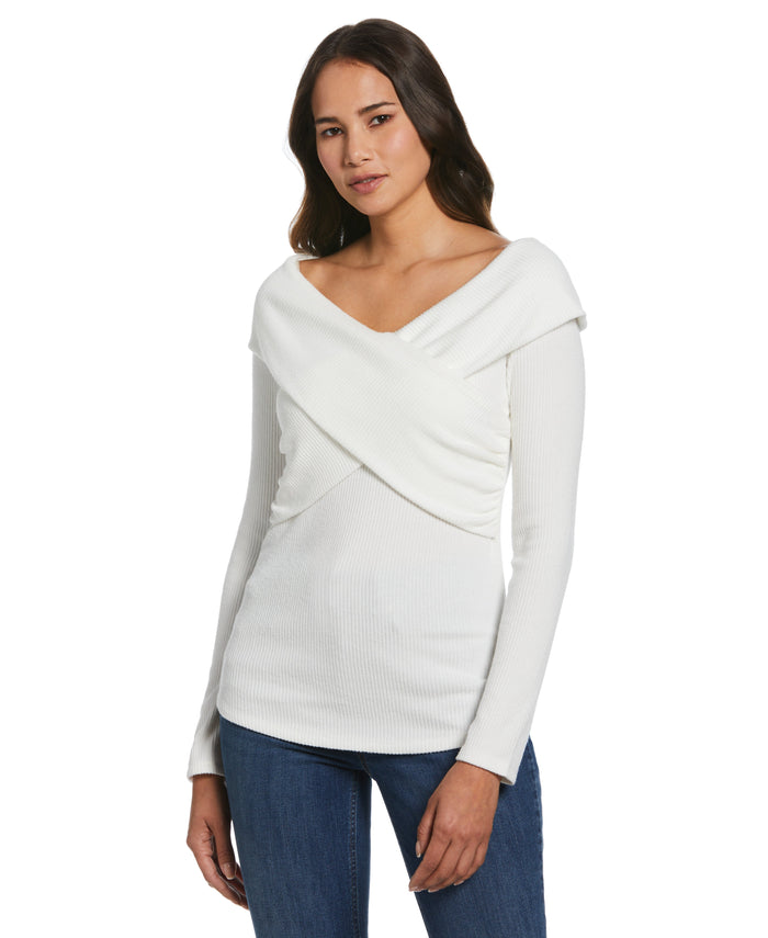 Marilyn Ribbed Crossover Top (Snow White)
