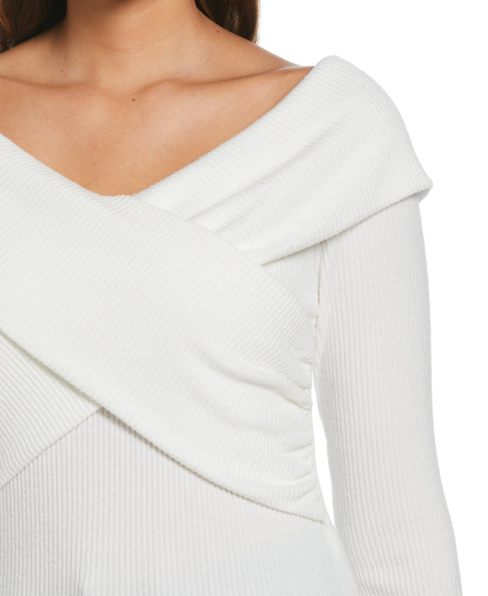 Marilyn Ribbed Crossover Top (Snow White)