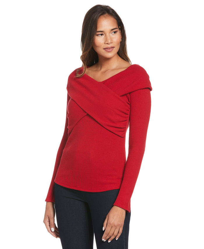 Marilyn Ribbed Crossover Top (Ruby)