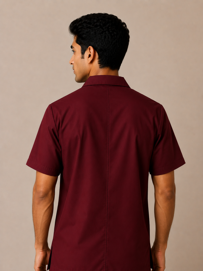 MAROON HALF SLEEVE LAB COAT FOR MEN