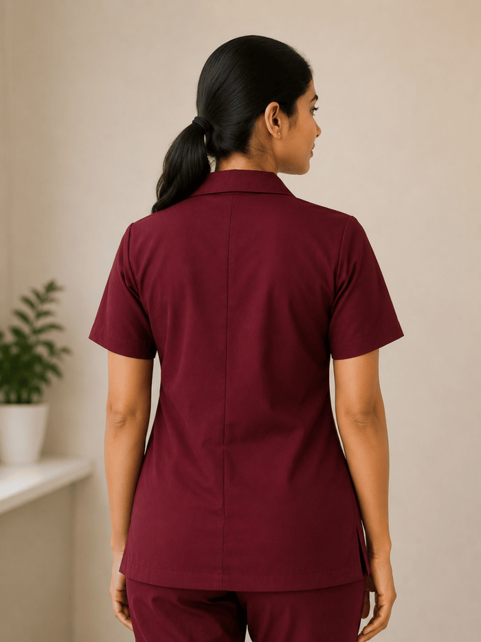 MAROON HALF SLEEVE LAB COAT FOR WOMEN