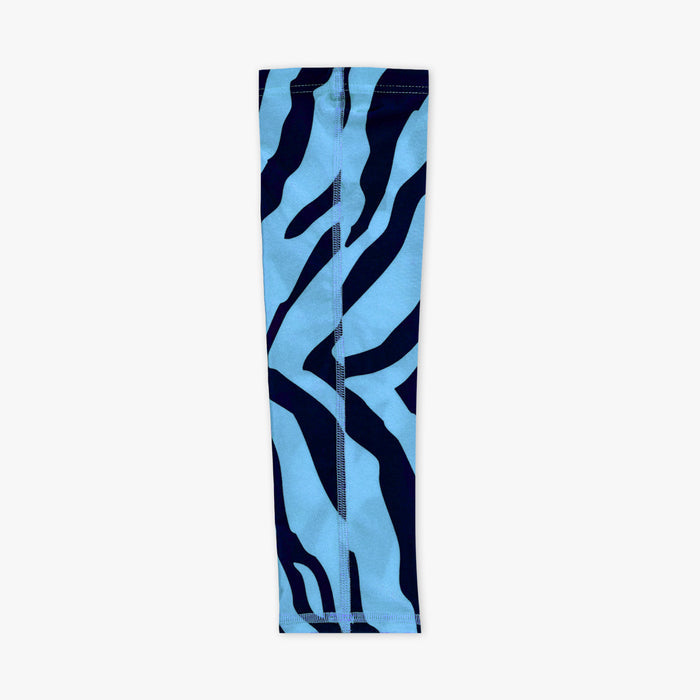 Blue and black zebra patterned sleeve on a white background