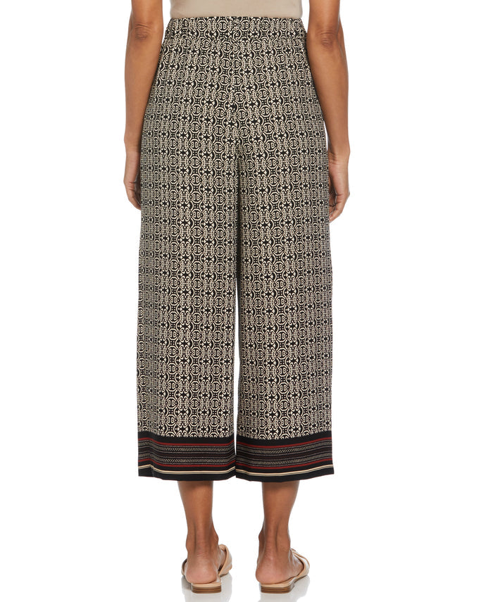 Medallion Print Wide Leg Crop Pant (Black)