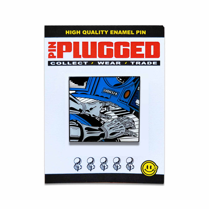 PINPLUGGED Carded MF DOOM design of Hip Hop artist MF DOOM 's metal hands playing the piano on a metal collectors pin.