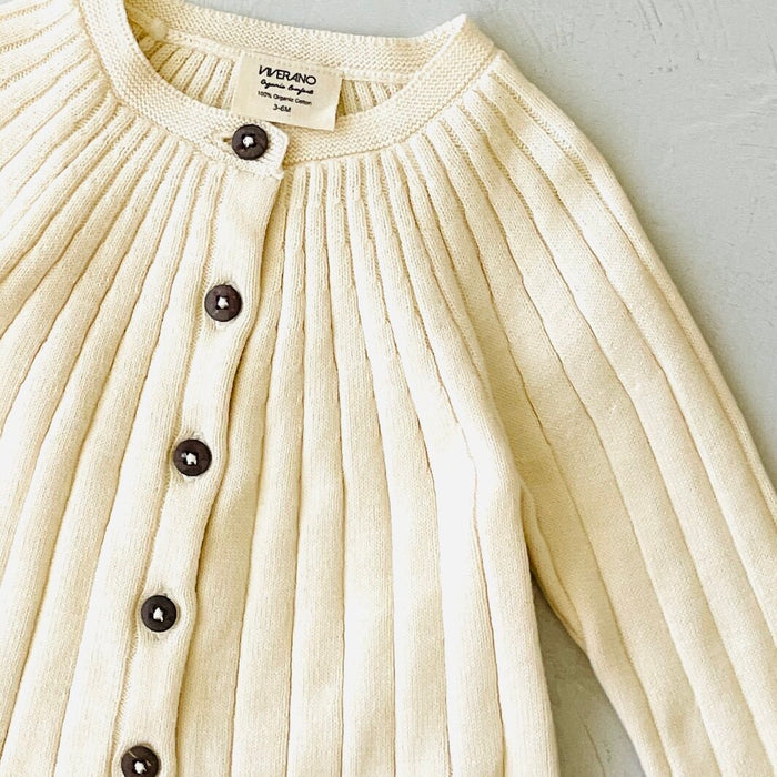 Milan Organic Ribbed Knit Baby Cardigan - Cream