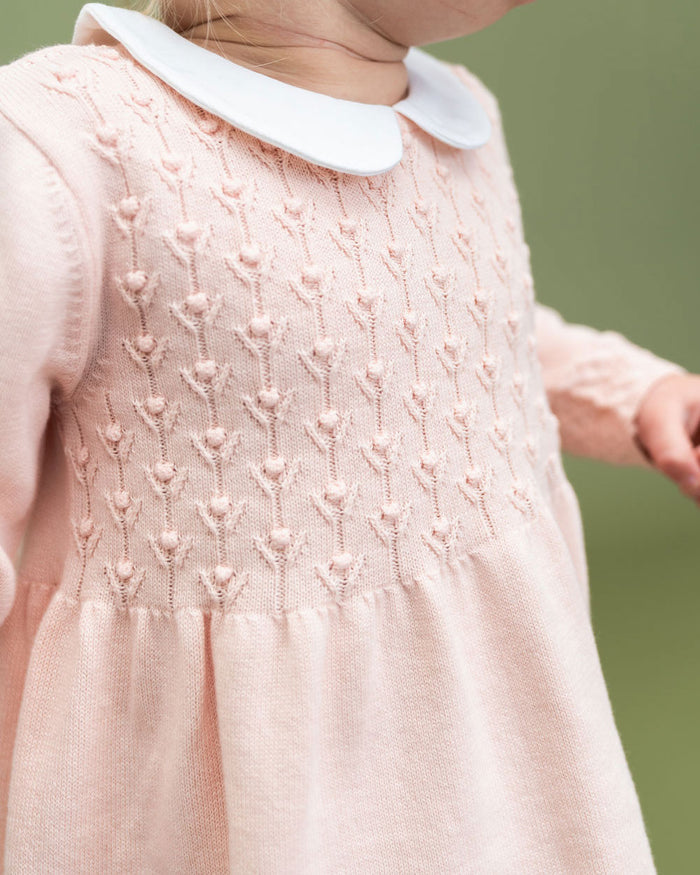 Blush Milan Knit Baby Peter Pan Tulip Sweater Dress (Organic Cotton) Model Detail