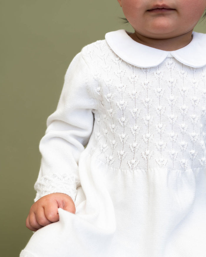 Dove Milan Knit Baby Peter Pan Tulip Sweater Dress (Organic Cotton) Model Detail