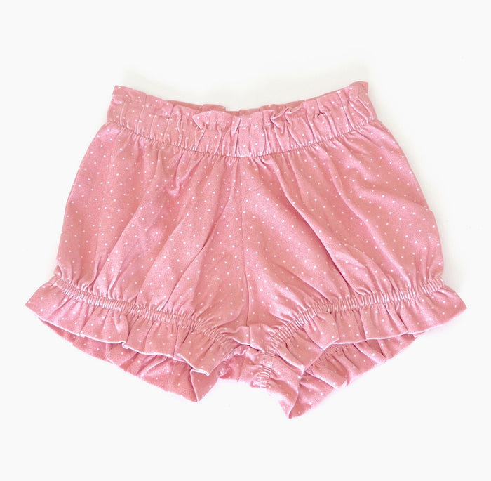 Mini Polka Dot Ruffle Baby Bloomer Shorts in Organic Jersey by Viverano