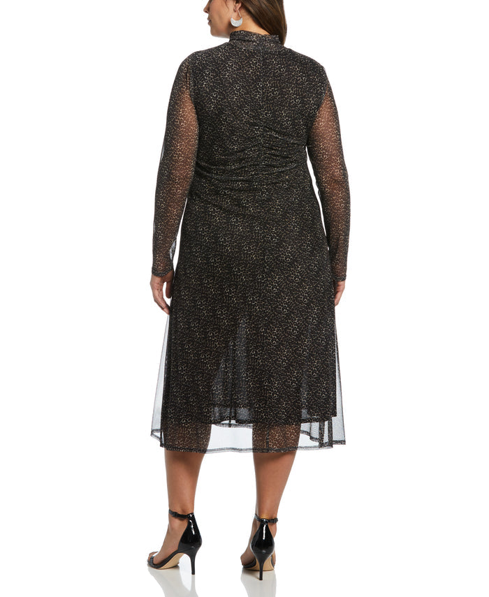 Mock Neck Mesh Midi Dress (Black)
