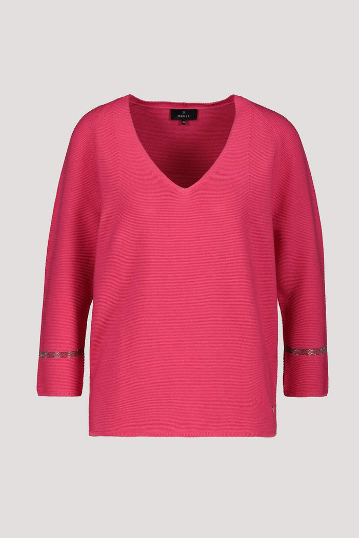 Monari 406083 Rose Pink V-Neck Knitted Jumper - Dotique