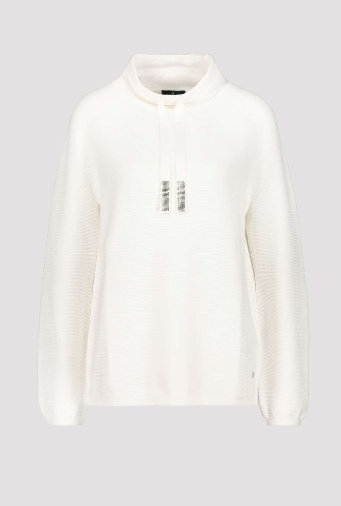 Monari One Tone Off-White Jumper 100% Cotton with Rhinestones Front | Dotique