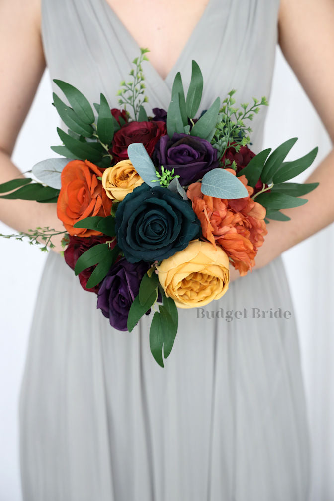 Mustard, Plum and Burnt Orange Silk Wedding Bouquet   - $45.00| Romans