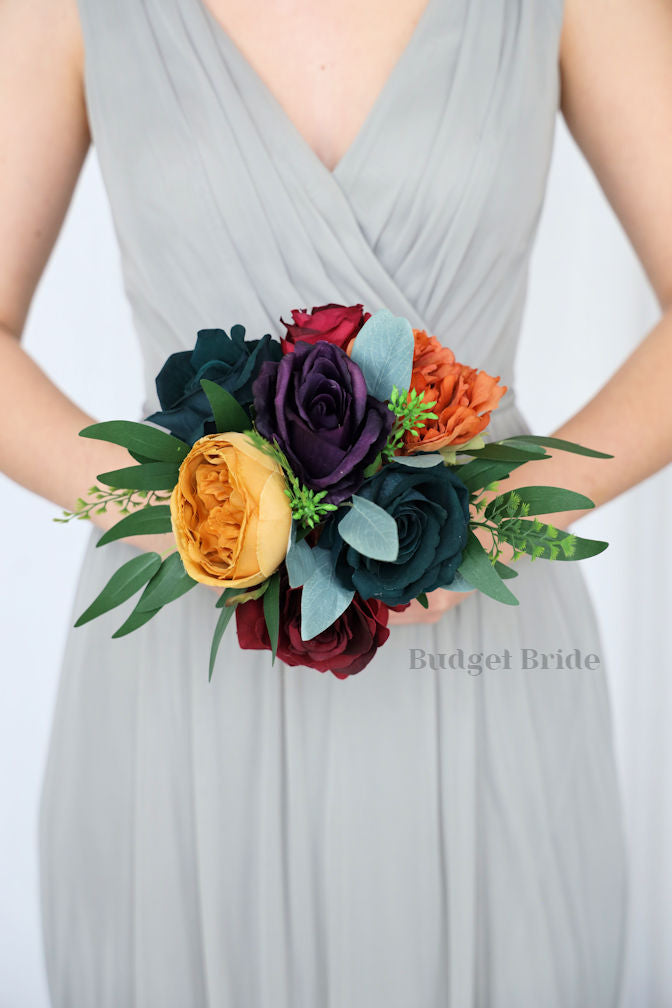 Mustard, Plum and Burnt Orange Silk Wedding Bouquet   - $45.00| Romans