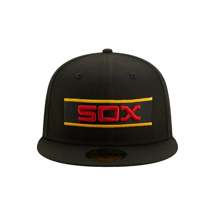 New Era Black Chicago White Sox 75th Anniversary Gold Undervisor 59FIFTY Fitted Hat (Size 8)