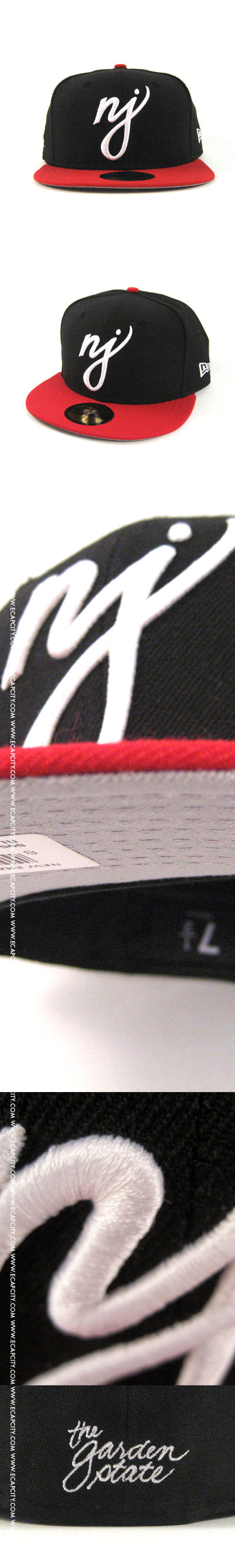 NJ Script New Era Fitted Hats (BLACK RED GRAY UNDER BRIM)