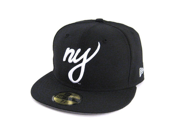 NY Script 59FIFTY New Era Fitted Hat (BLACK WHITE GRAY UNDER BRIM)