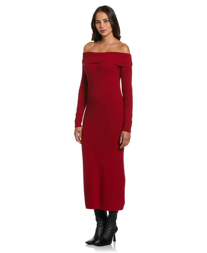 Off-the-Shoulder Sweater Dress (Ruby)