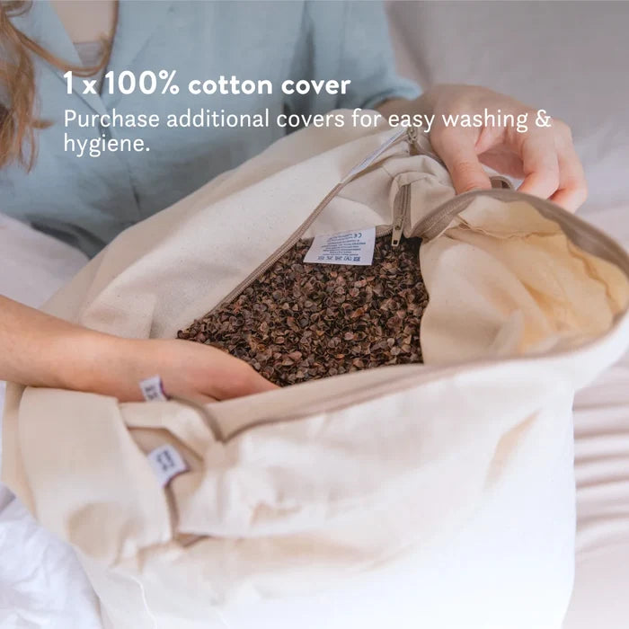 1 x cover 1 to hold hulls & additional for frequent washing for easy washing & additional hygiene. Organic buckwheat hull pillow with a 100% cotton outer and inner cover.