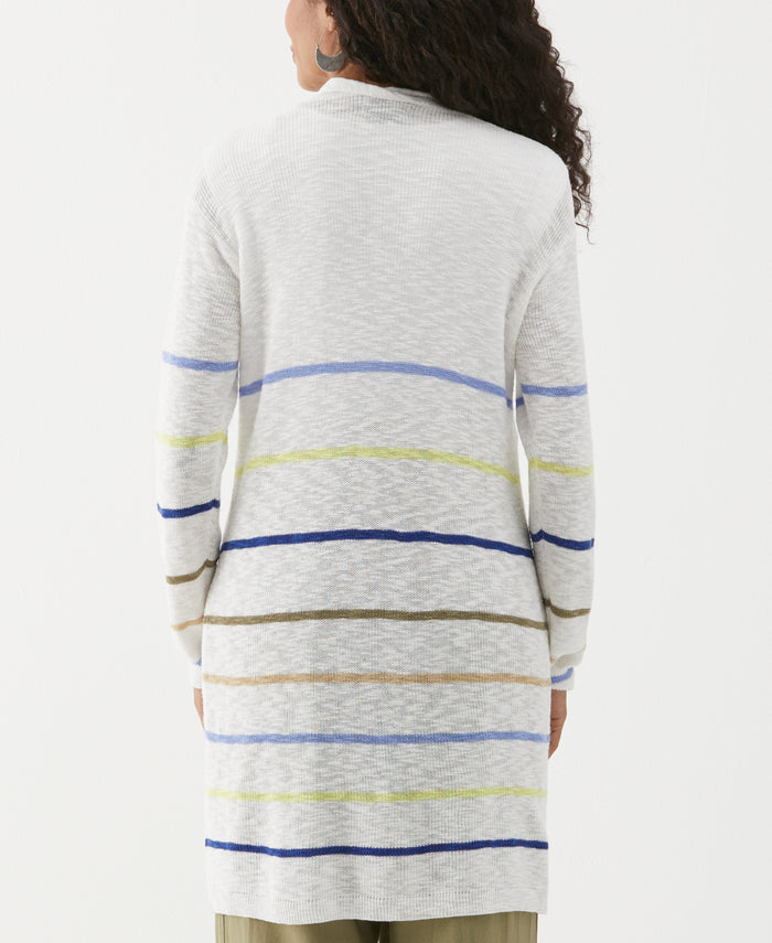Organic Cotton-Linen Blend Striped Duster Cardigan Sweater (Hydrangea)