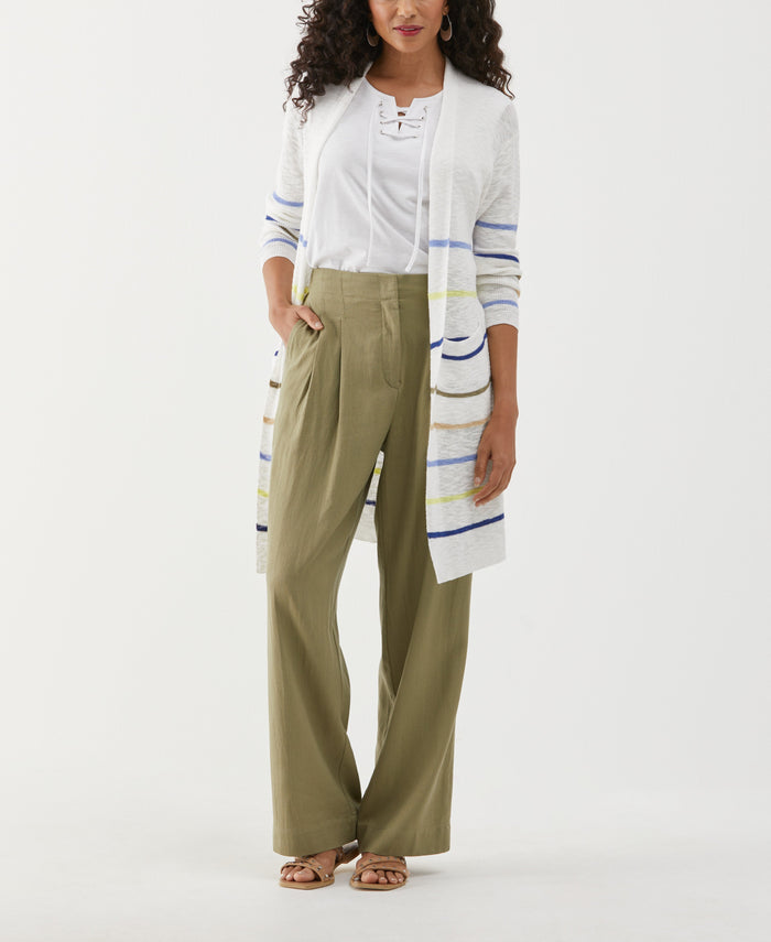 Organic Cotton-Linen Blend Striped Duster Cardigan Sweater (Hydrangea)