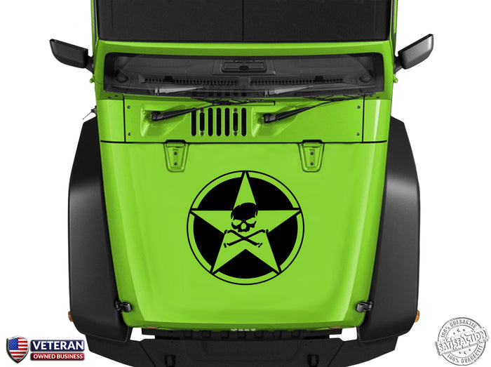 Oscar Mike Skull and Bones Star Hood Vinyl Decal 23" Fits: Jeep Wrangler TJ JK