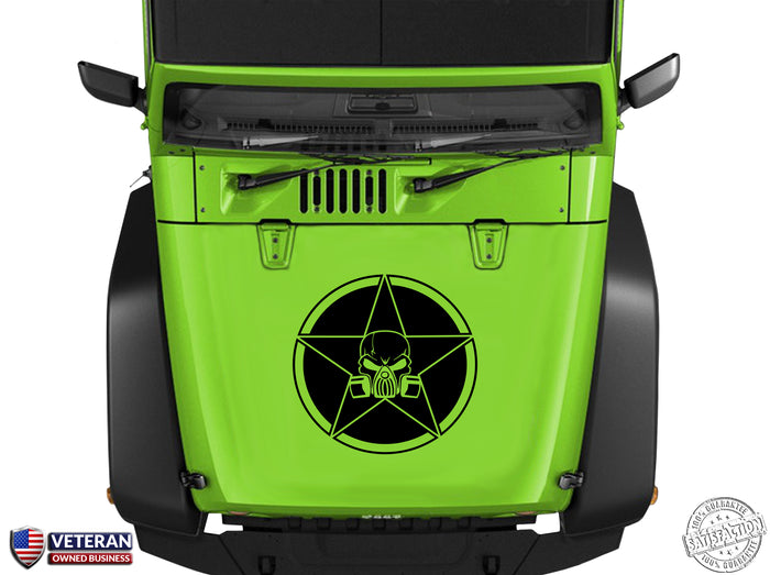 Oscar Mike Skull Gas Mask Star Hood Vinyl Decal 23" Fits Jeep Wrangler TJ JK LJ