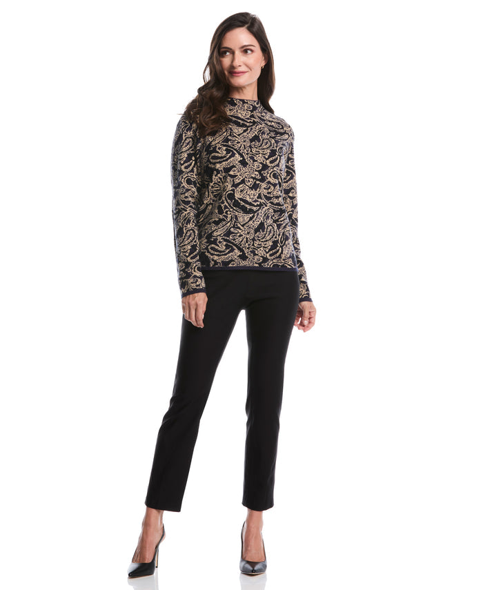 Paisley Print Mock Neck Sweater (Peacoat)
