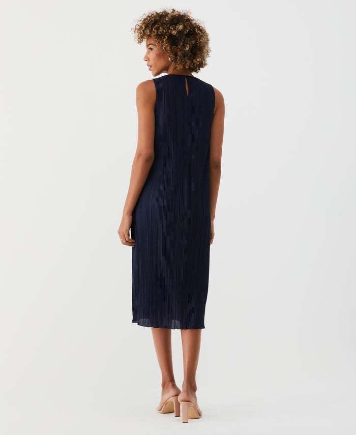Partially Lined Plisse Midi Dress (Peacoat)