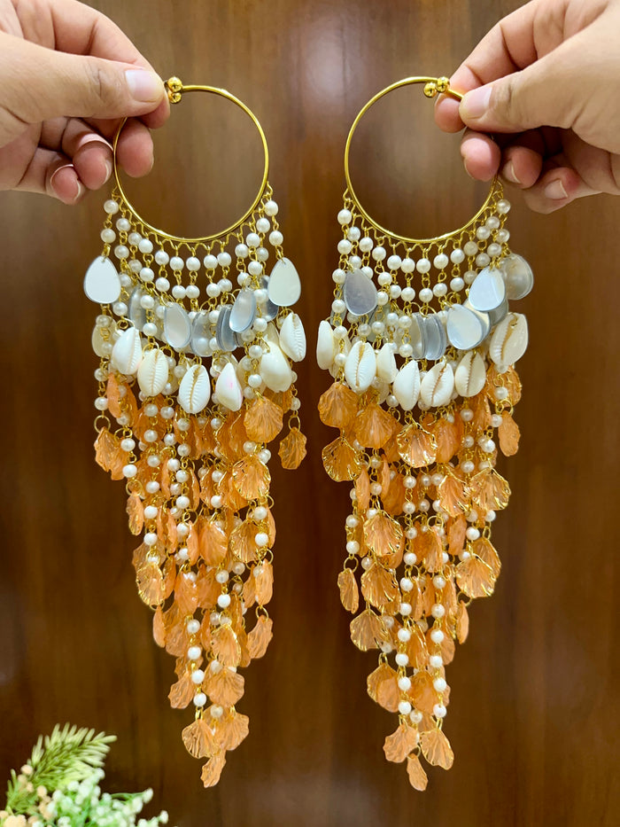 Pastel Petal & Cowrie Shell Kalira | Bridal Haldi Kalira with Mirror Drops 1 pair