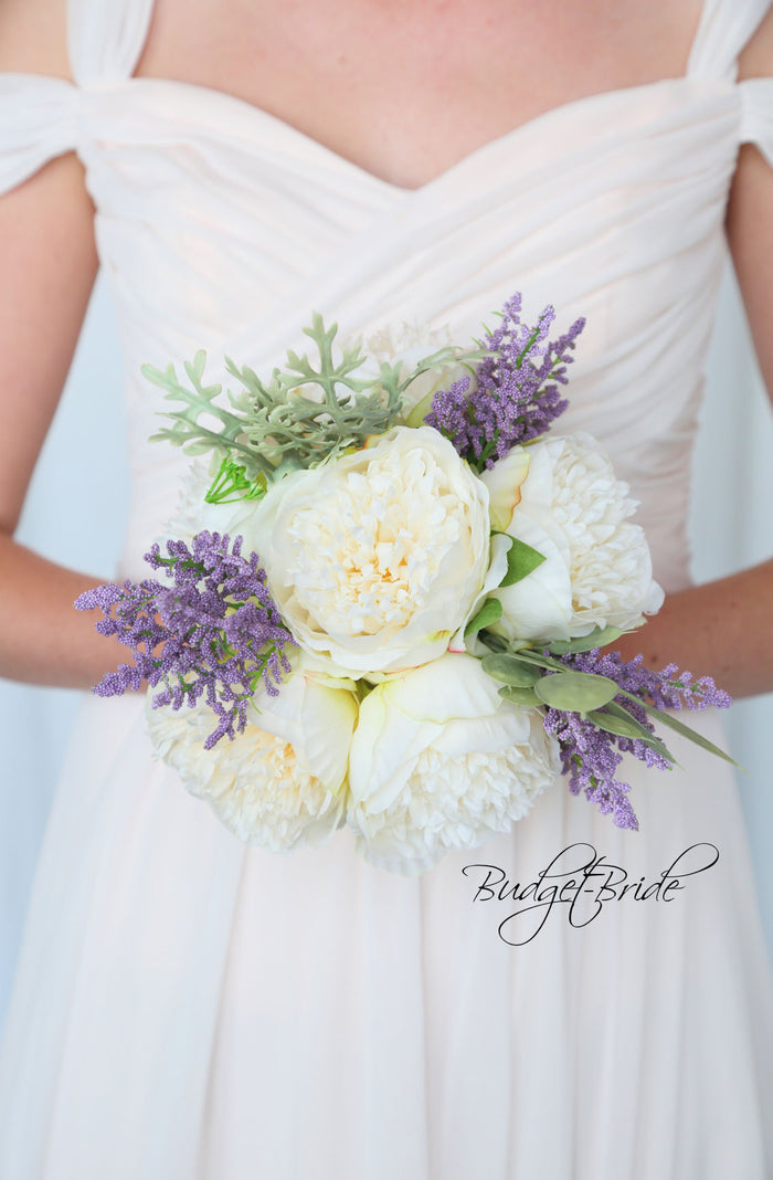 Peach and Dusty Lavender Silk Wedding Bouquet   - $65.00 | Christian
