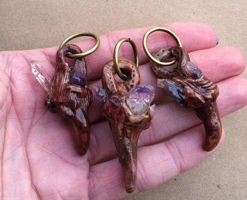 PENDANTS-SCULPTED ANTLER TIPS WITH AMETHYST group 2