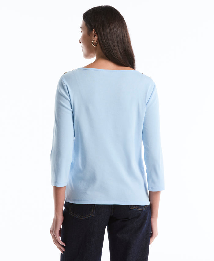 Button Detail 3/4 Sleeve Top (Cerulean)