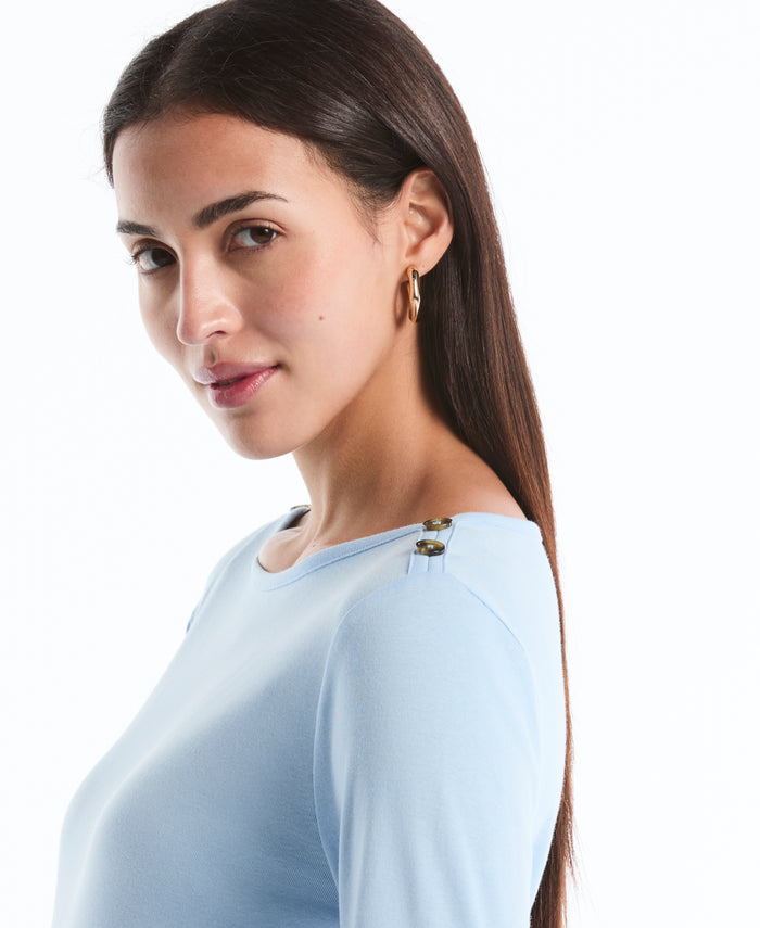 Button Detail 3/4 Sleeve Top (Cerulean)
